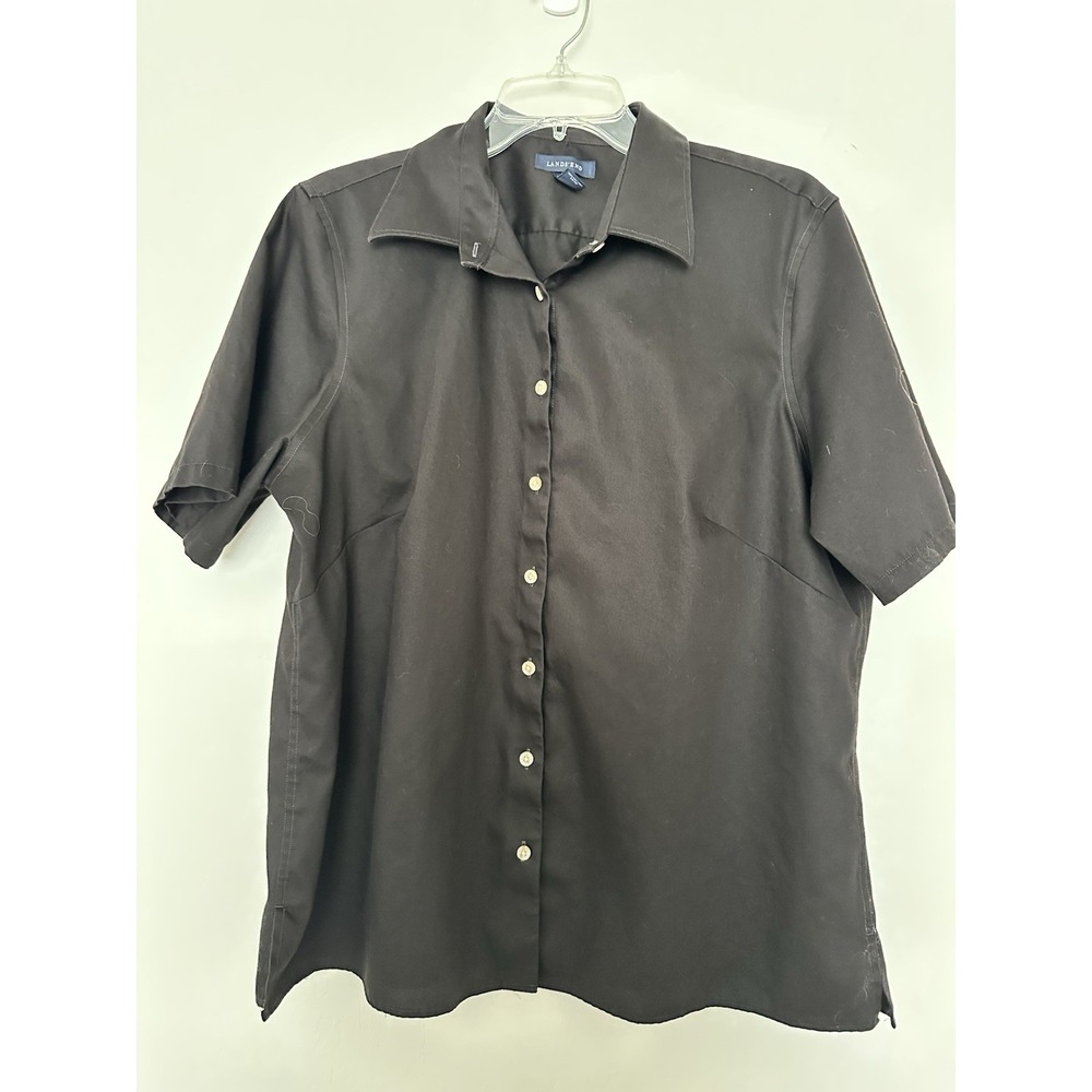 Lands' End Women's Short Sleeve Stretch Shirt Black Size XL